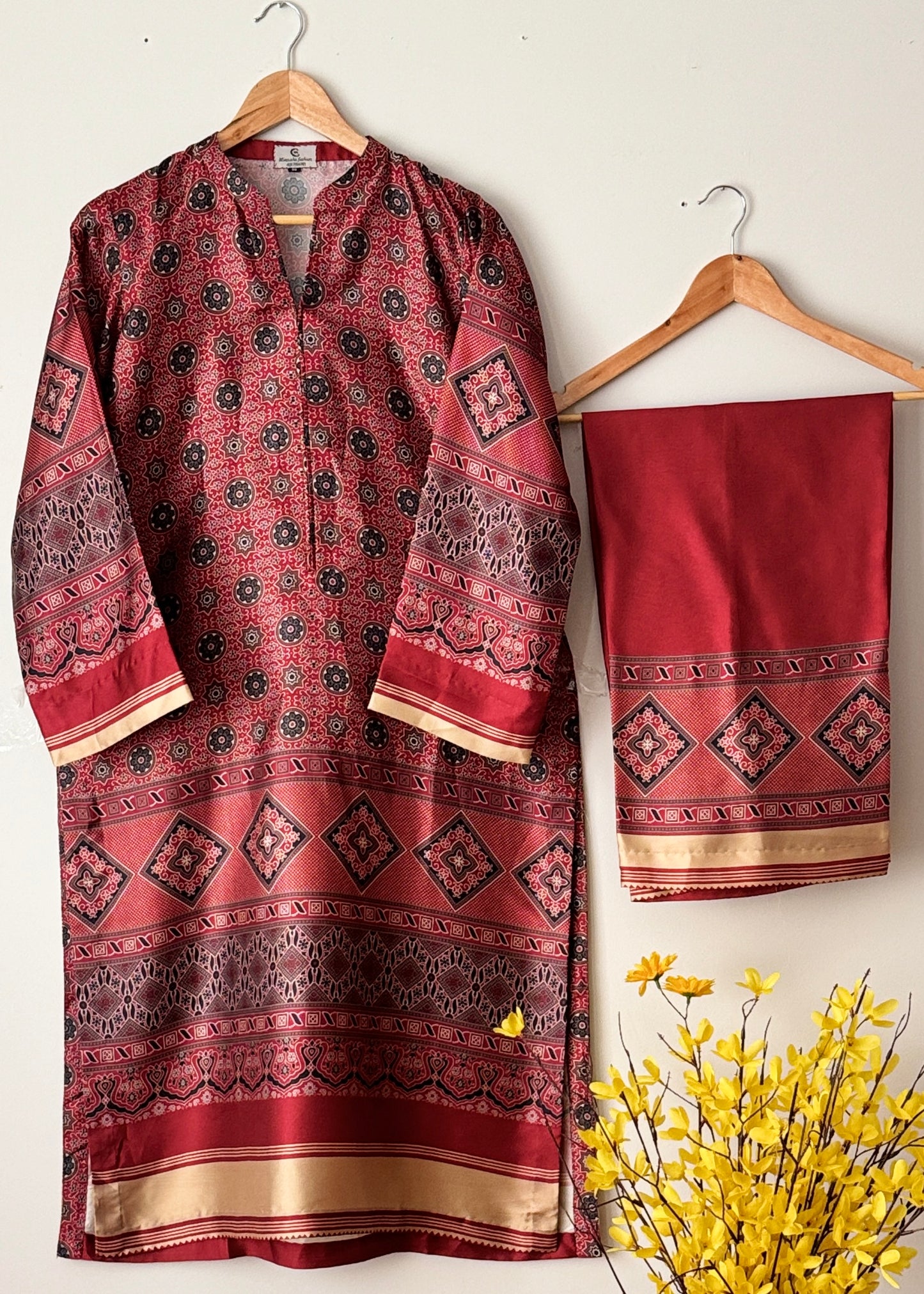 Printed silk suit