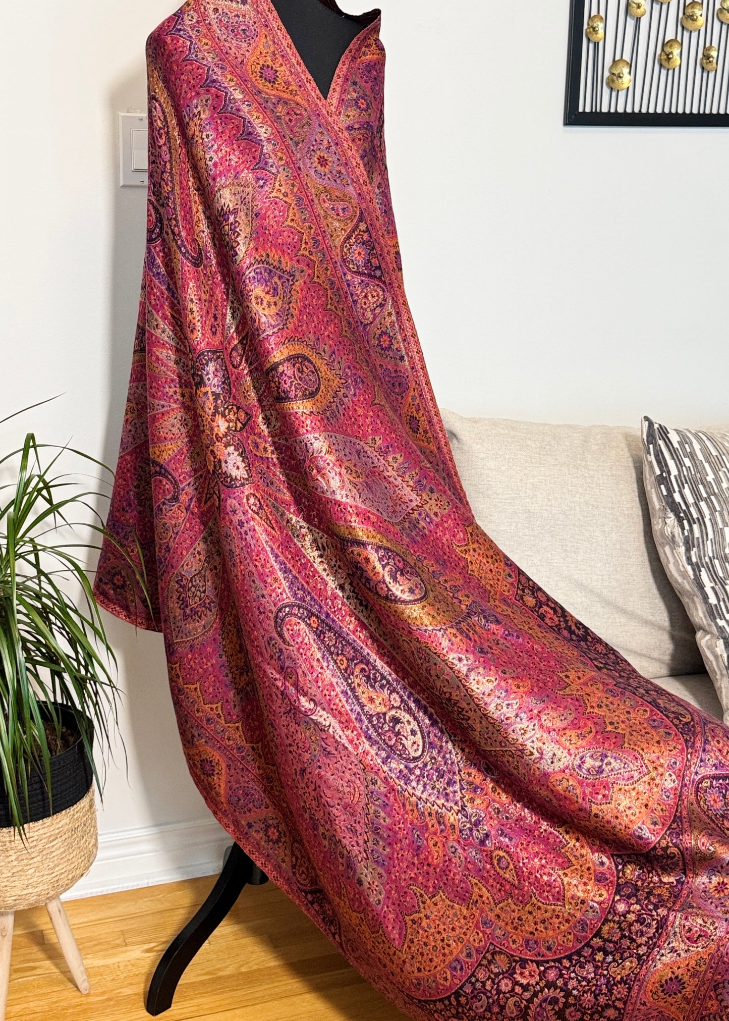 Reversible moonlight kani silk shawl