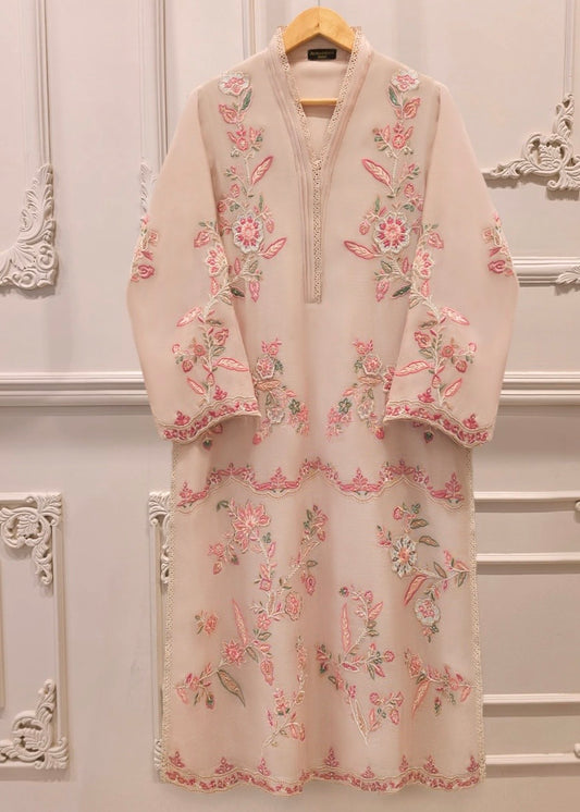 Pure embroidered cotton net - Agha noor