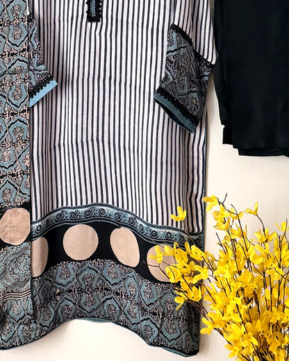 Noor -e- silk(G)-  Block printed Korean shamoze