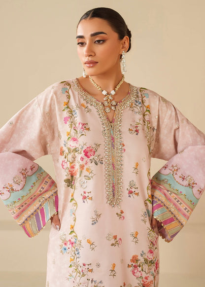Raw silk embroidered kaftan