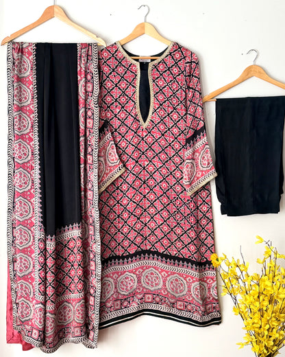Noor -e- silk(B) -  Block printed Korean shamoze