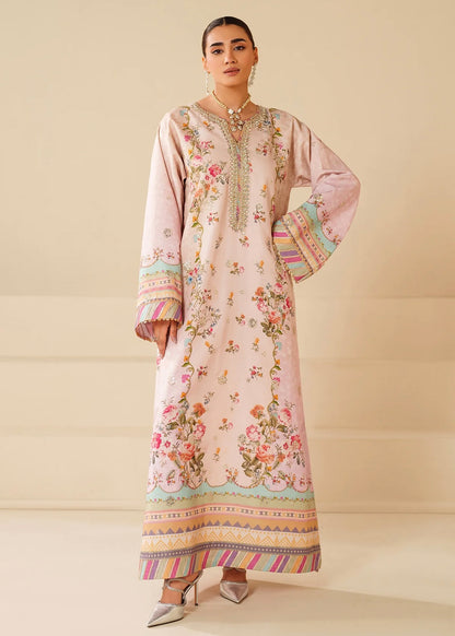 Raw silk embroidered kaftan