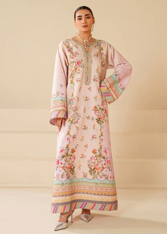 Raw silk embroidered kaftan