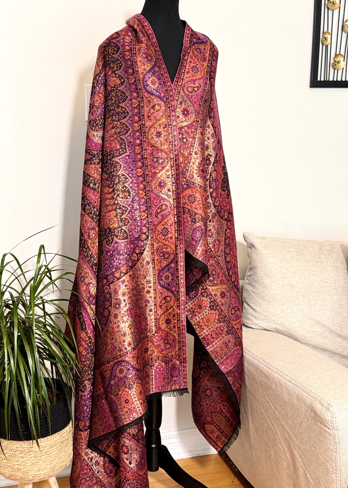 Reversible moonlight kani silk shawl