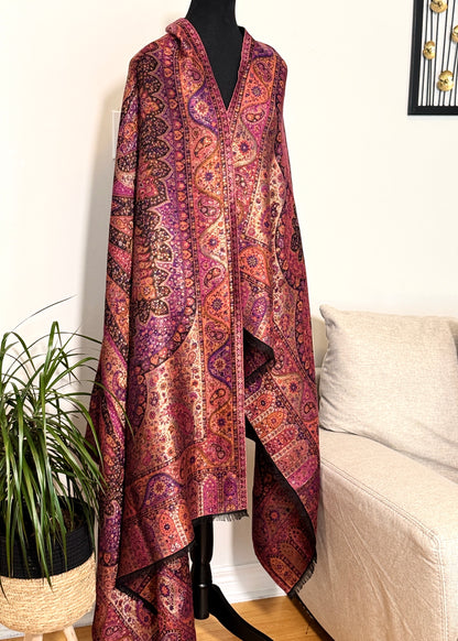 Reversible moonlight kani silk shawl