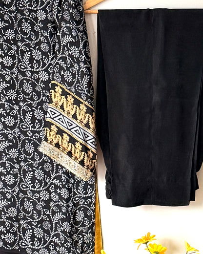Noor -e- silk(E)- Block printed Korean shamoze