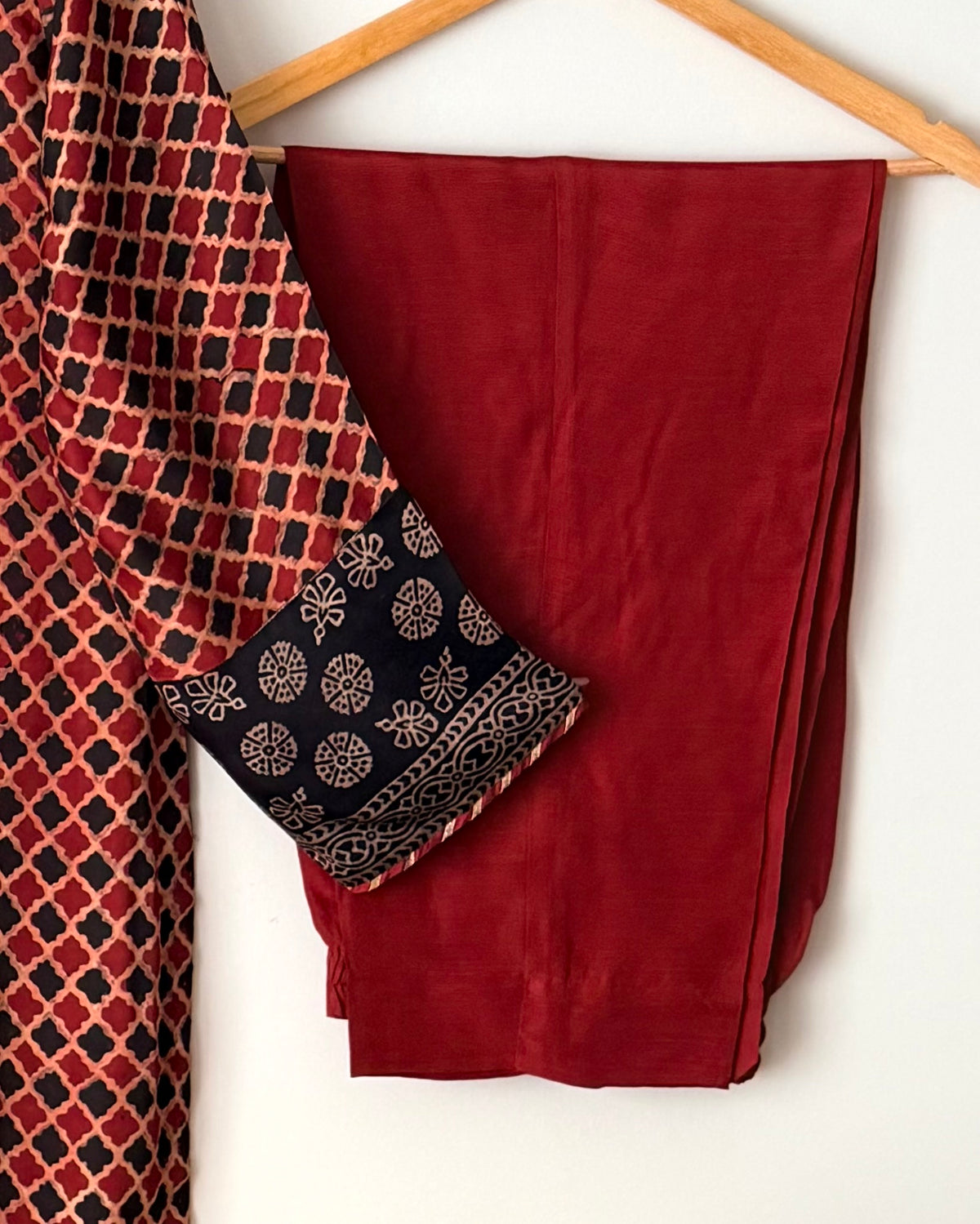 Silk ajrak print suit