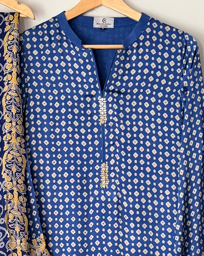 Noor -e- silk(E) Block printed Korean shamoze