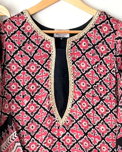 Noor -e- silk(B) -  Block printed Korean shamoze