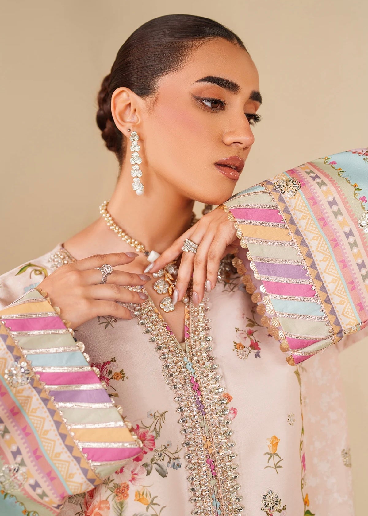 Raw silk embroidered kaftan