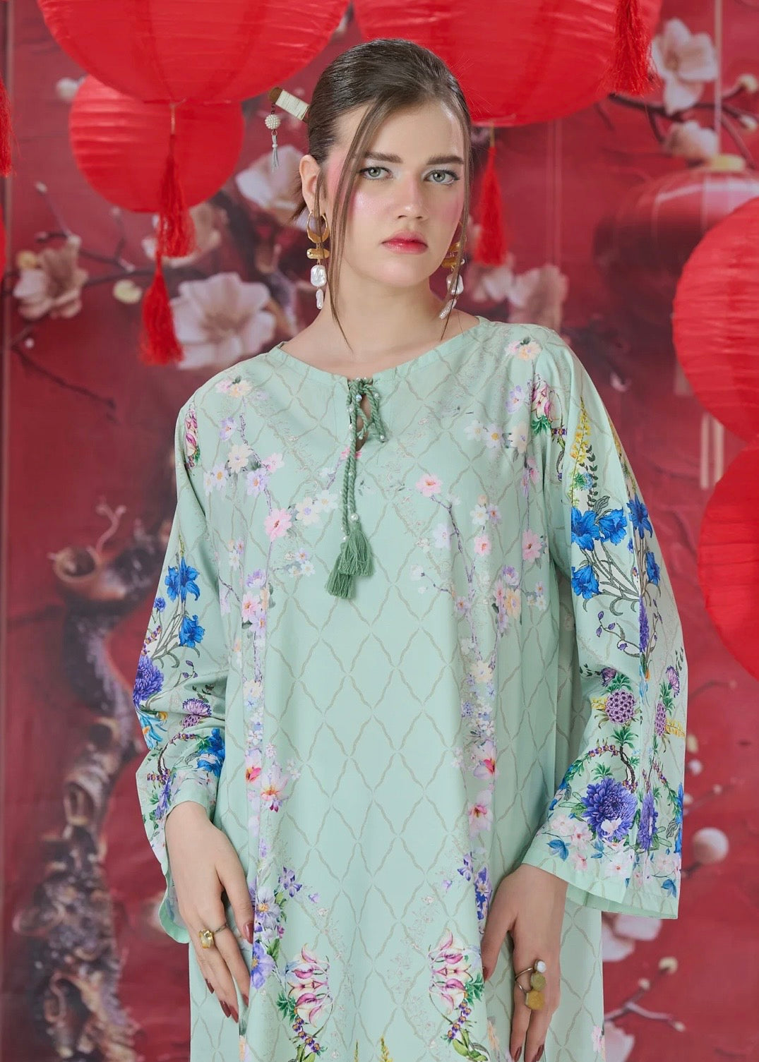 Printed crepe kaftan