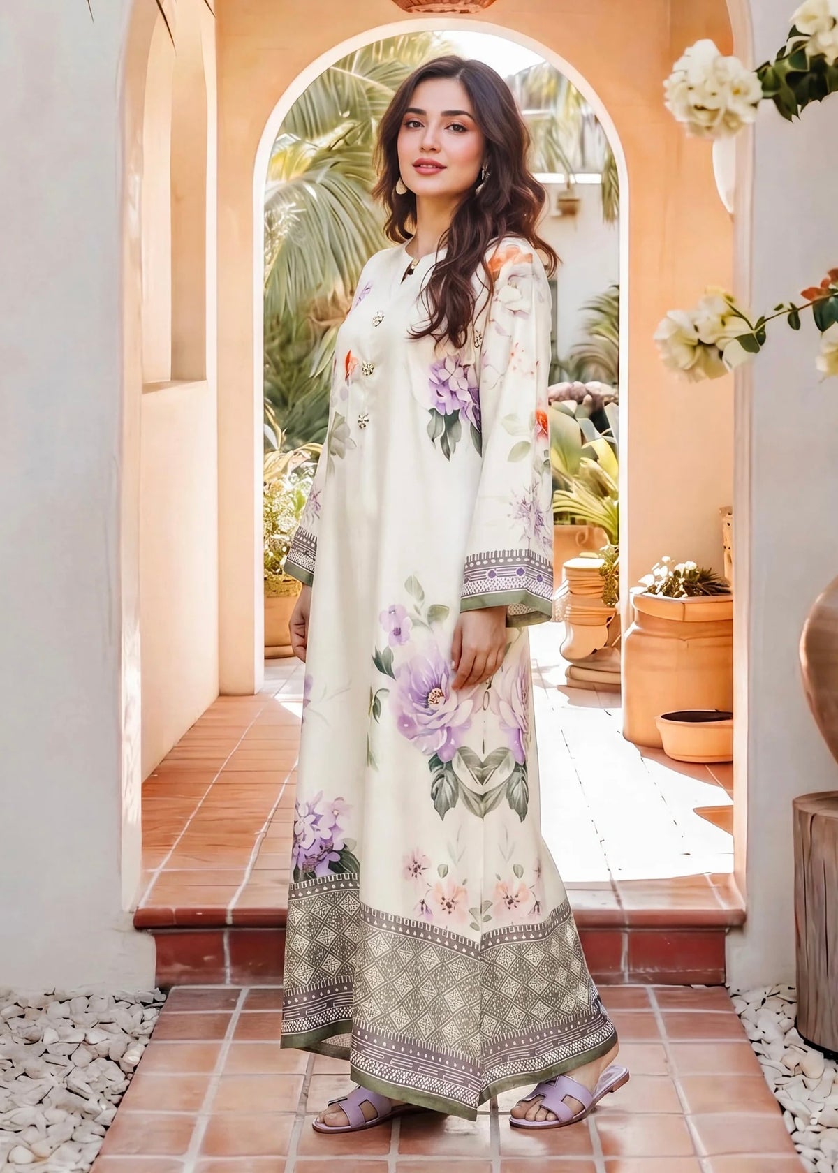 Embellished silk kaftan