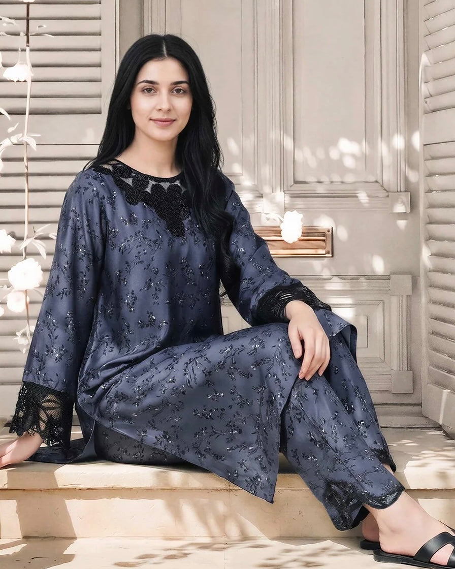 Silk embellished coord set