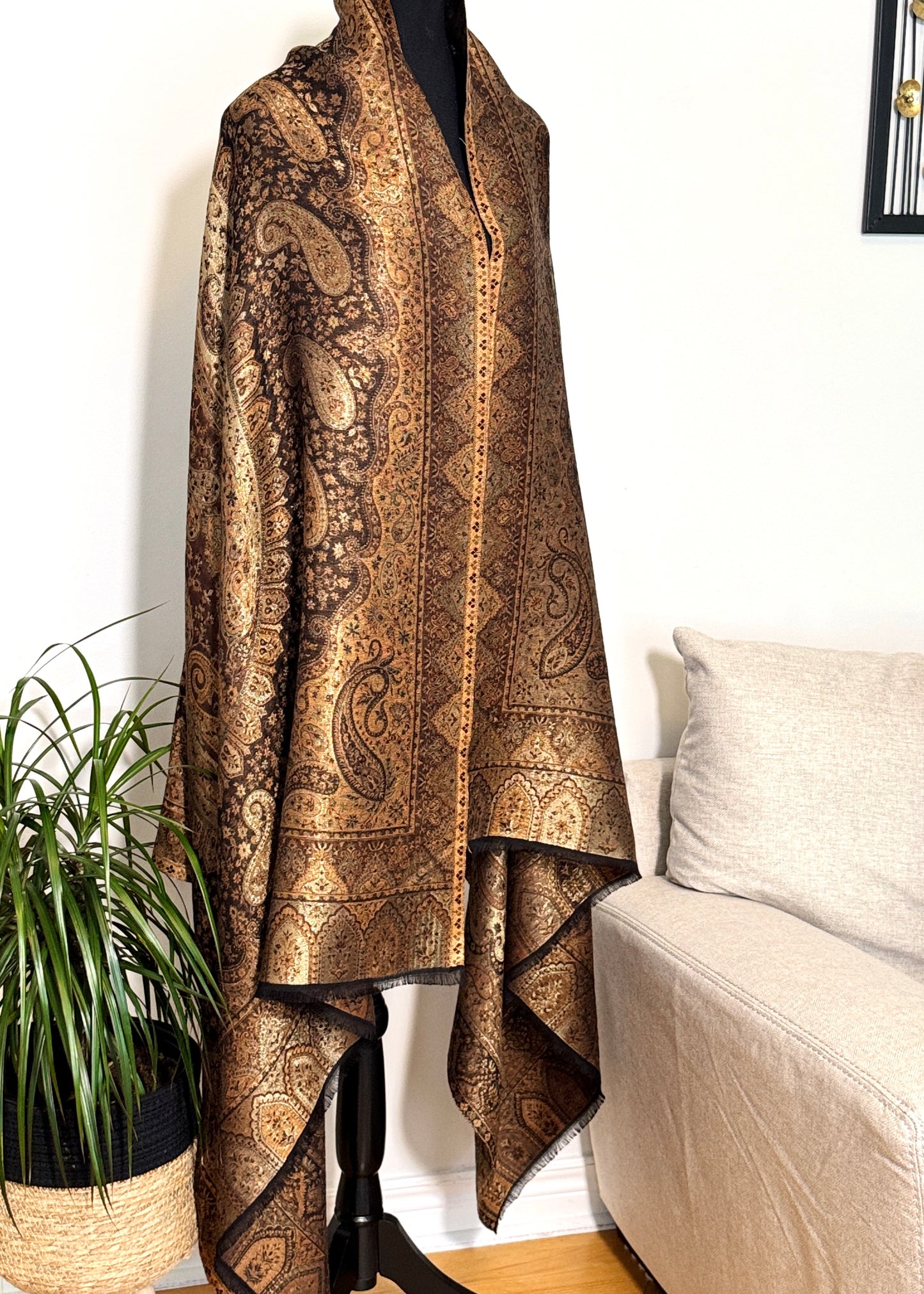 Reversible moonlight kani silk shawl