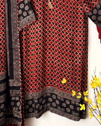 Silk ajrak print suit