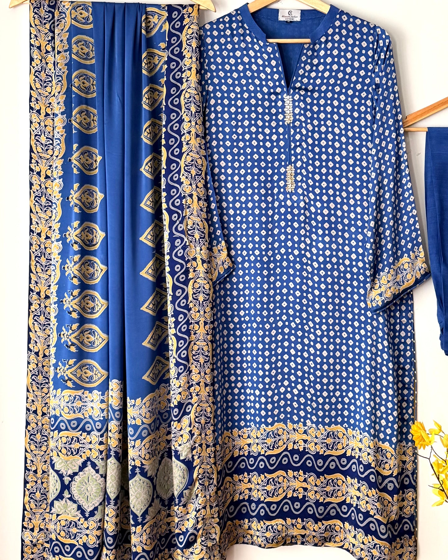 Noor -e- silk(E) Block printed Korean shamoze