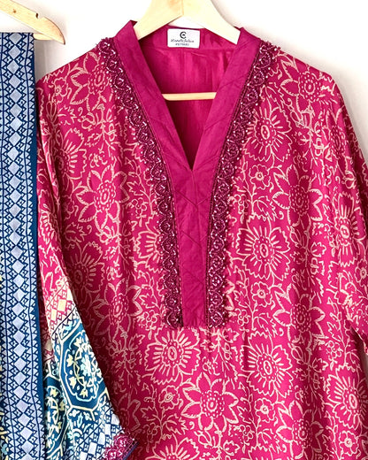 Noor -e- silk(G) Block printed Korean shamoze