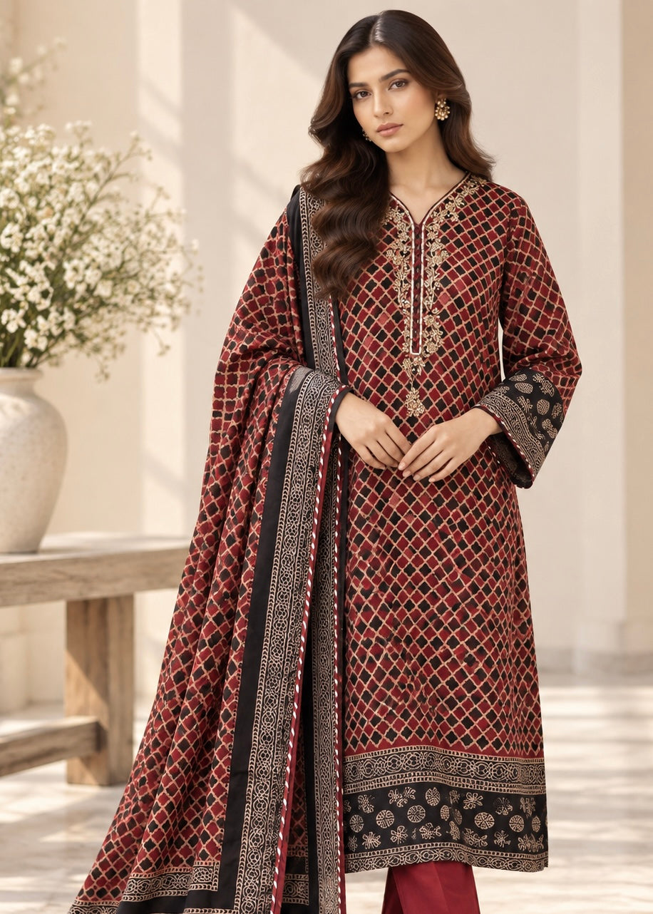 Silk ajrak print suit