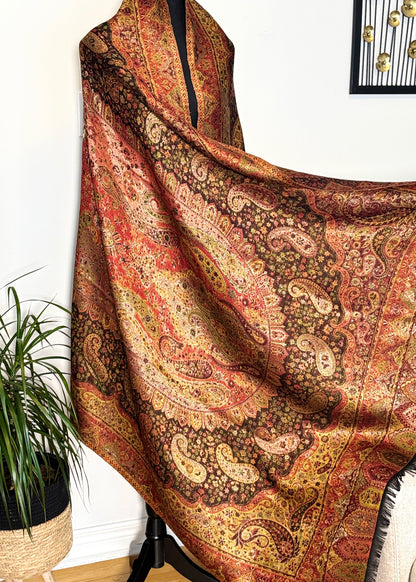 Reversible moonlight kani silk shawl