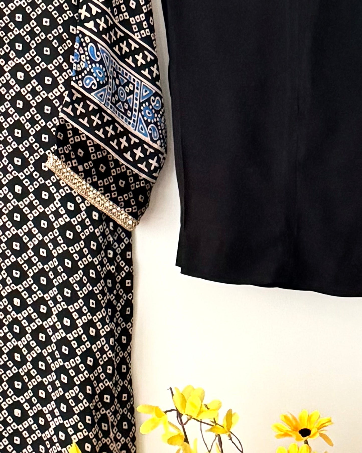 Noor -e- silk(C)-  Block printed Korean shamoze