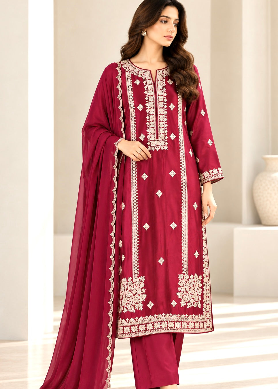 Ruby - Embroidered Sheesha silk