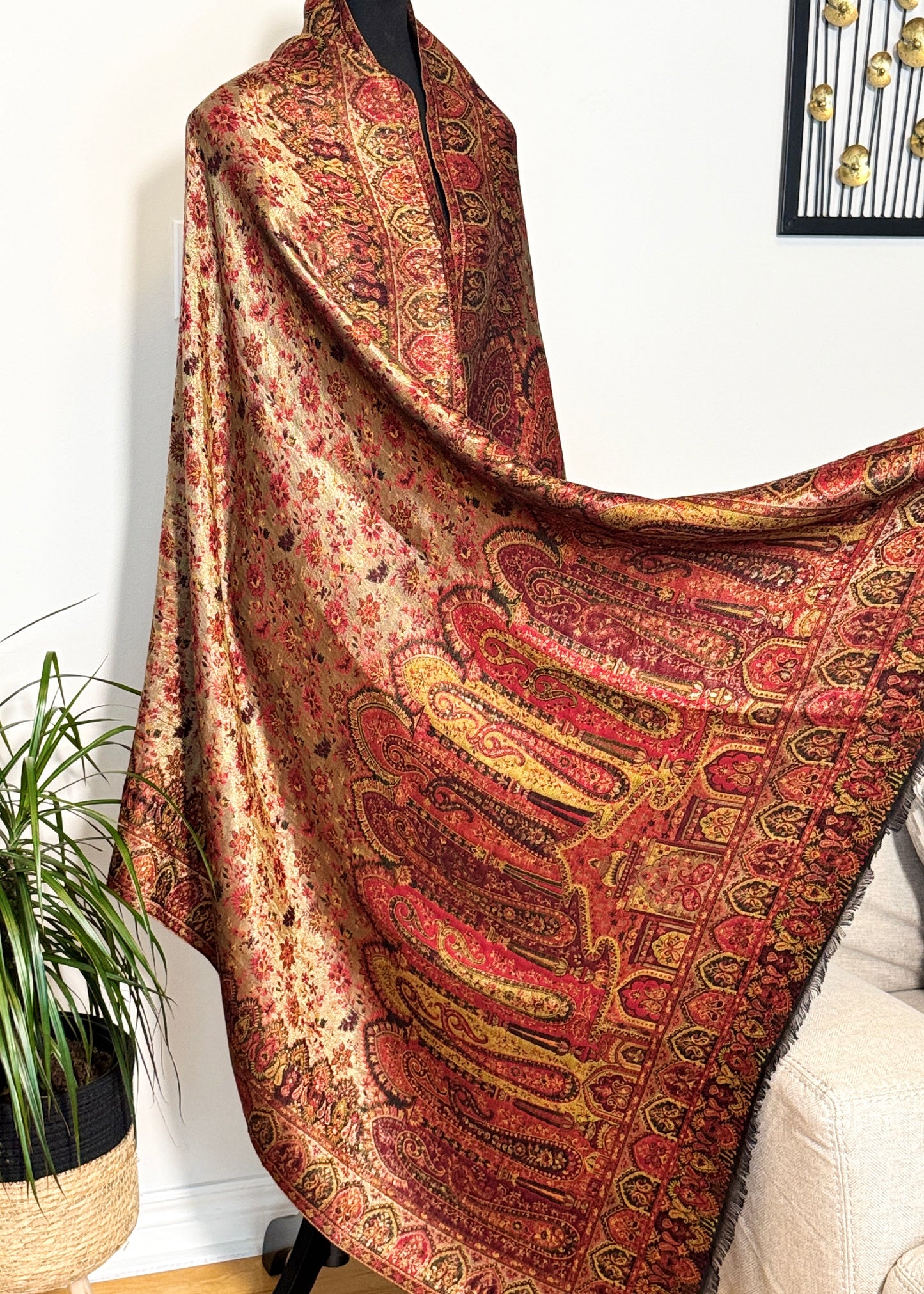 Reversible moonlight kani silk shawl