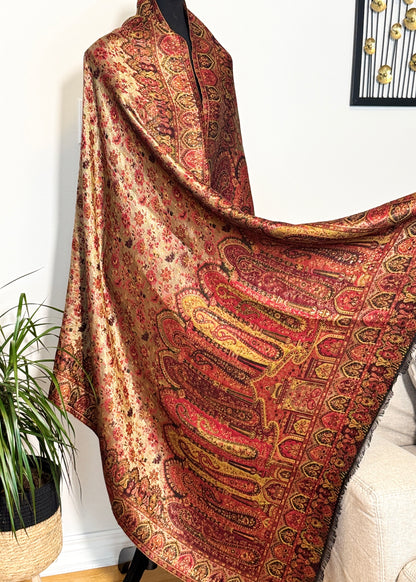 Reversible moonlight kani silk shawl