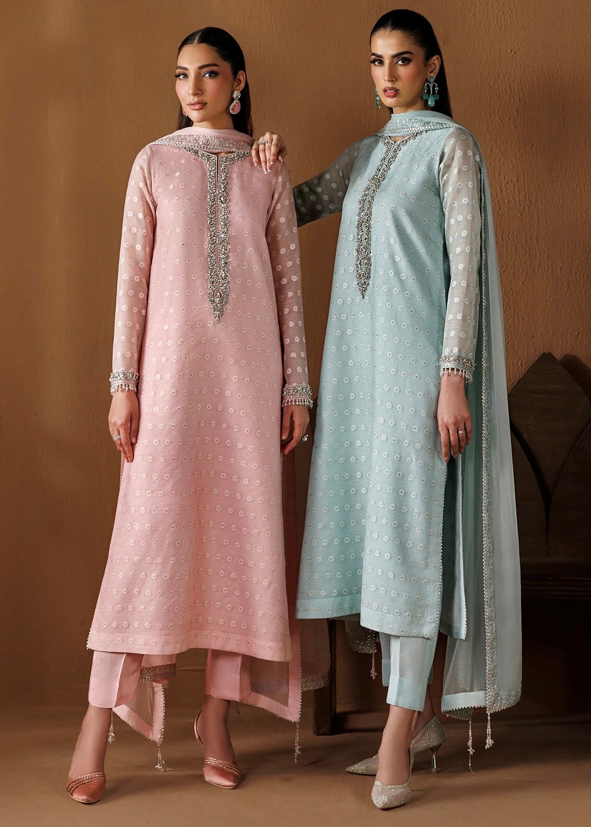 Cotton net  embroidered dress - Baroque
