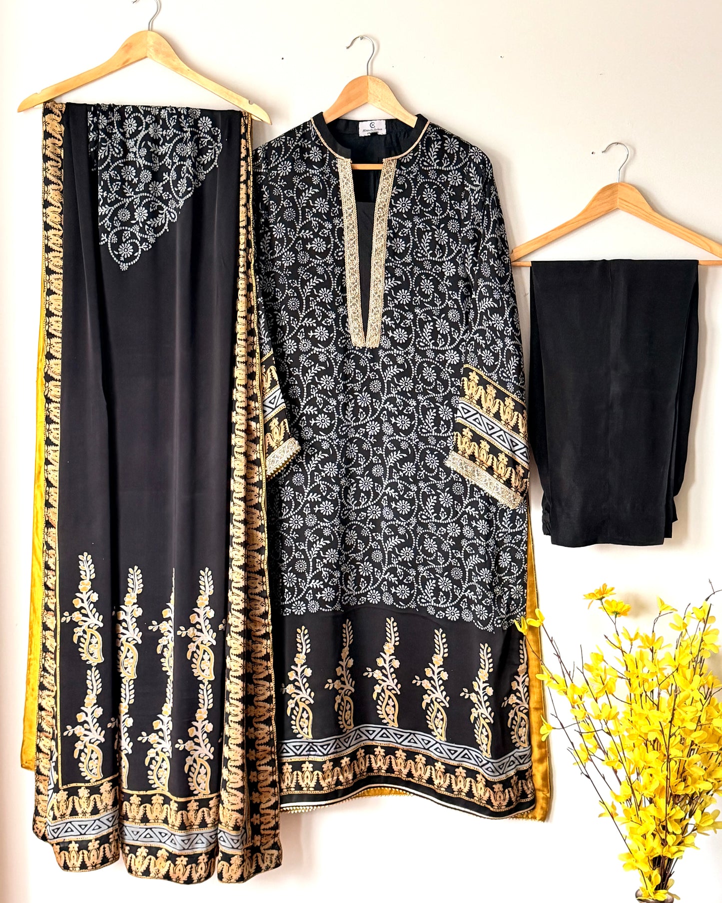 Noor -e- silk(E)- Block printed Korean shamoze
