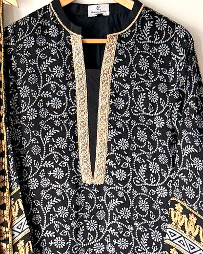 Noor -e- silk(E)- Block printed Korean shamoze