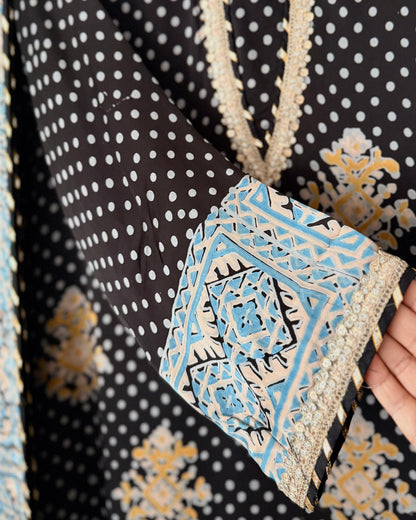 Noor -e- silk(D) - Block printed Korean shamoze