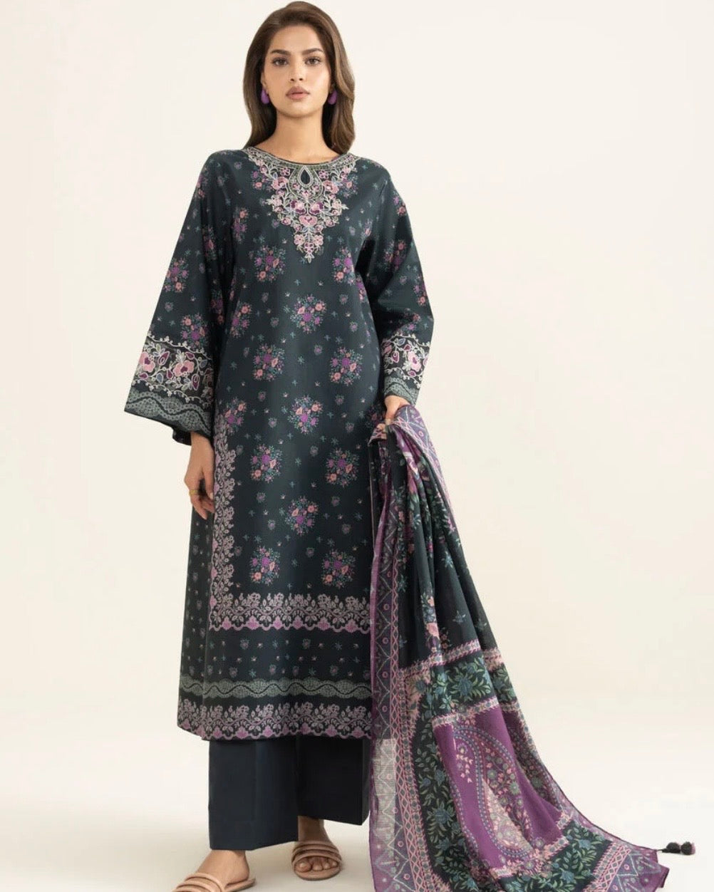 Lawn embroidered suit - Sapphire