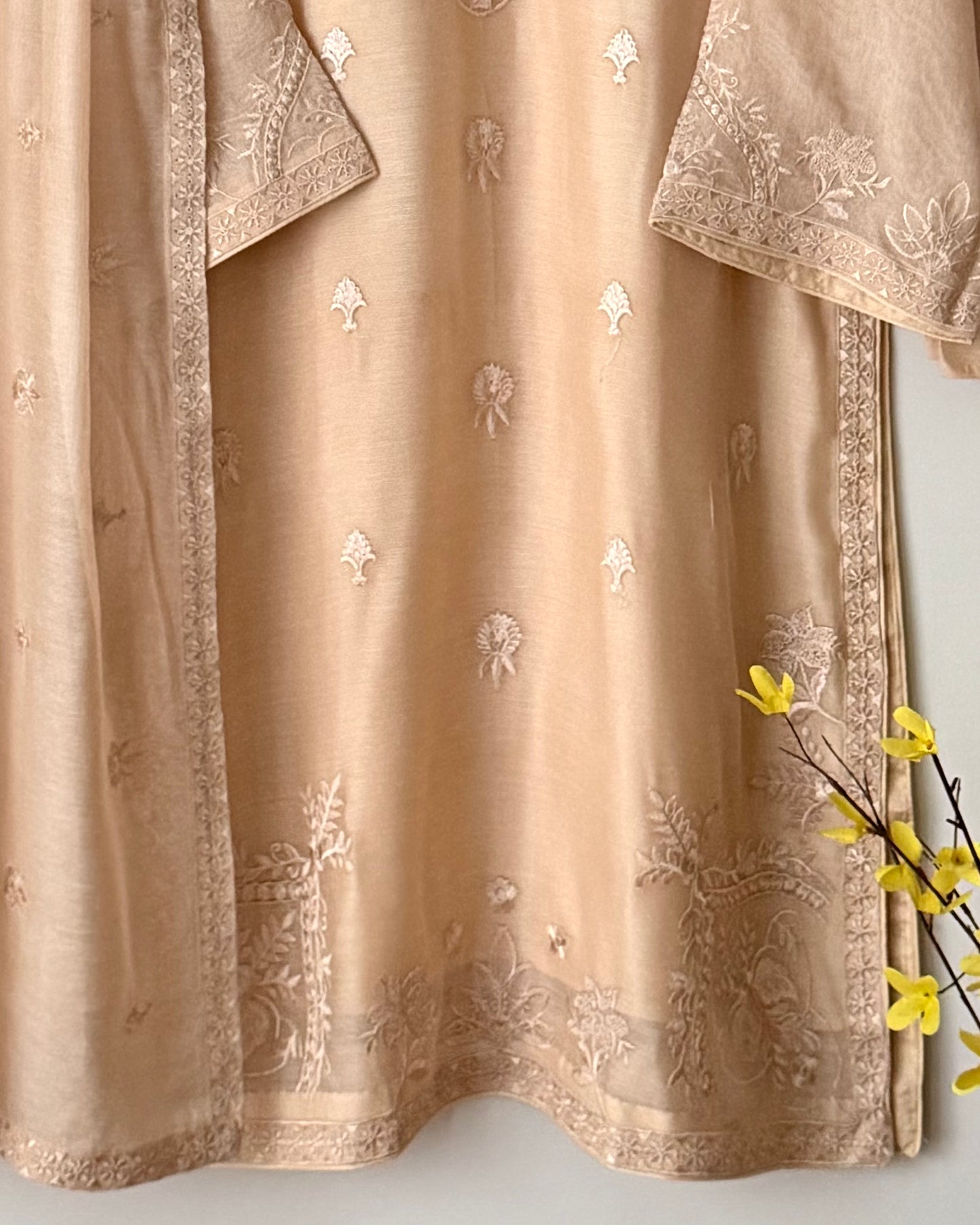 Embroidered cotton net   - Agha noor