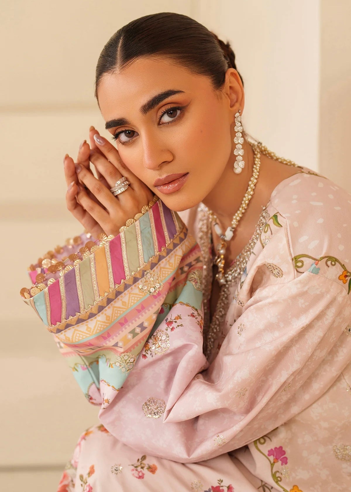Raw silk embroidered kaftan