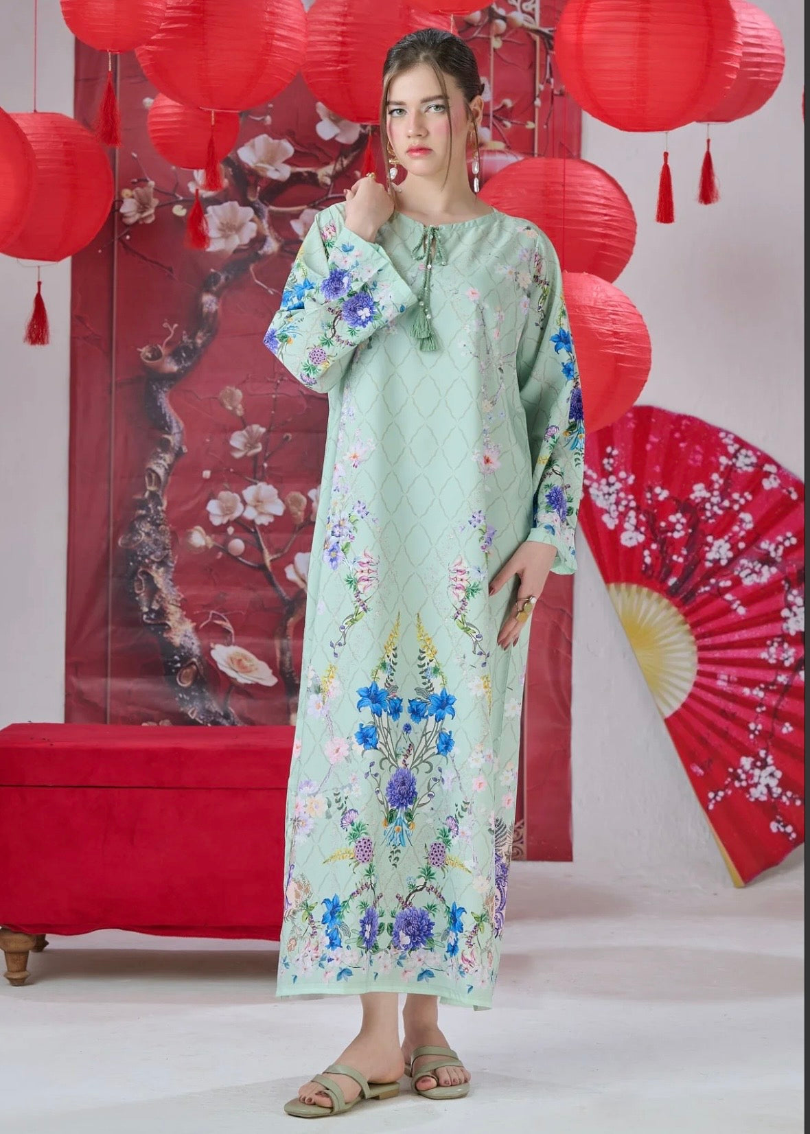 Printed crepe kaftan