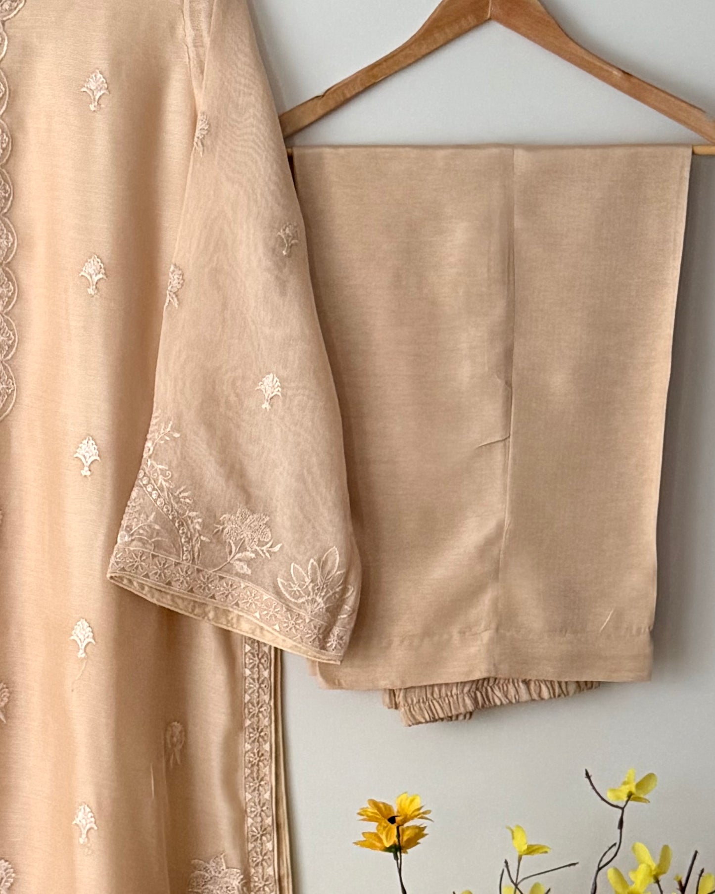 Embroidered cotton net   - Agha noor