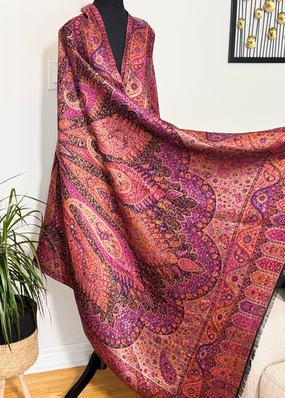 Reversible moonlight kani silk shawl