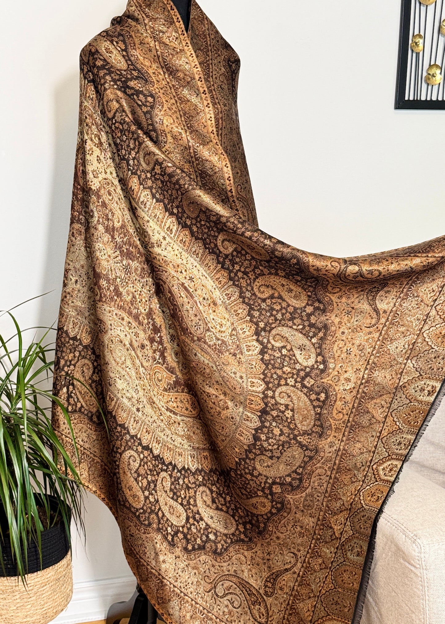Reversible moonlight kani silk shawl