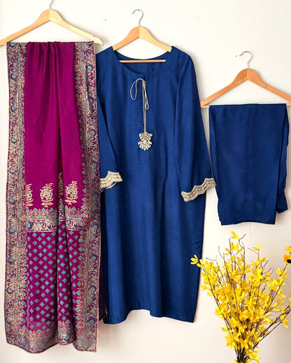 Indigo  - Korean raw silk