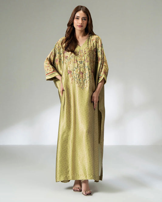 Embellished silk kaftan  - Limelight