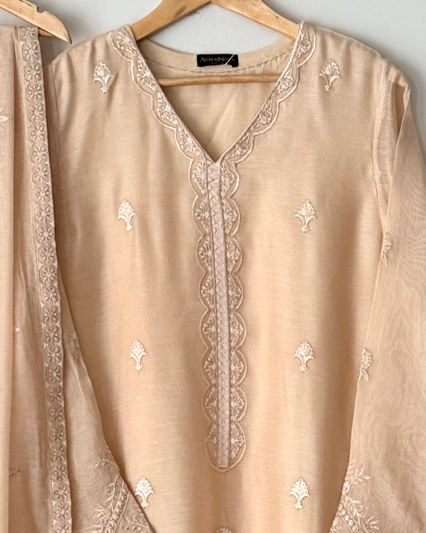 Embroidered cotton net   - Agha noor