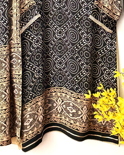 Noor -e- silk(A) -  Block printed Korean shamoze