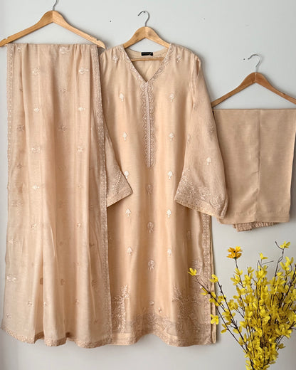 Embroidered cotton net   - Agha noor