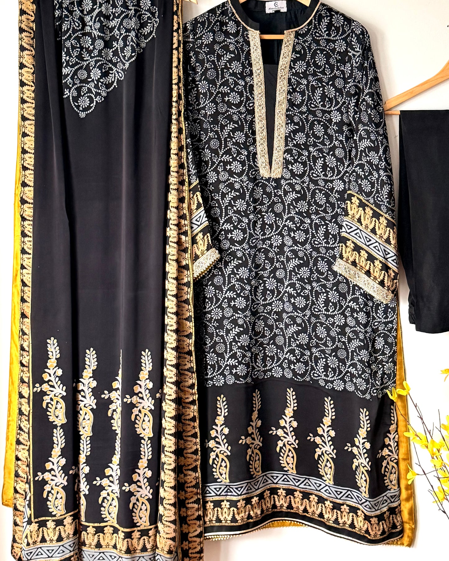 Noor -e- silk(E)- Block printed Korean shamoze
