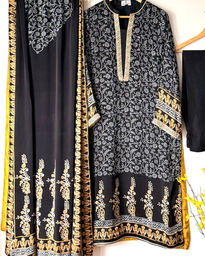 Noor -e- silk(E)- Block printed Korean shamoze