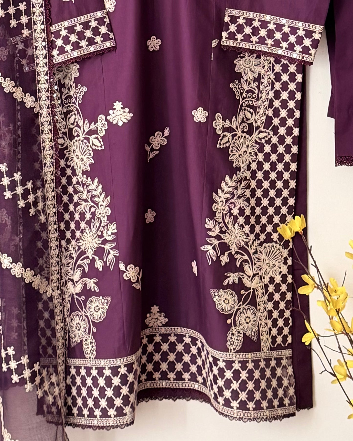 Embroidered lawn suit - Cross stitch