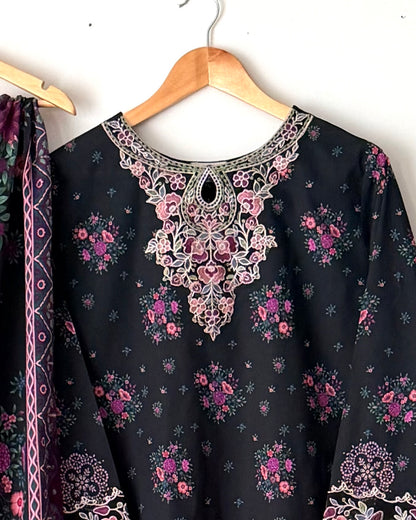 Lawn embroidered suit - Sapphire