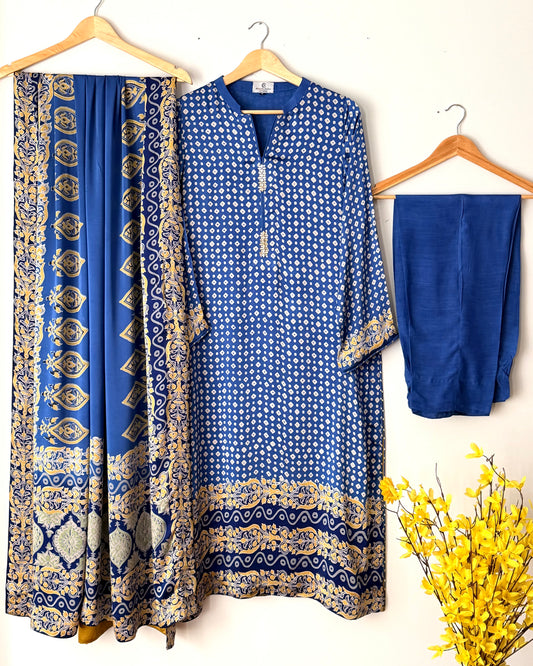 Noor -e- silk(E) Block printed Korean shamoze