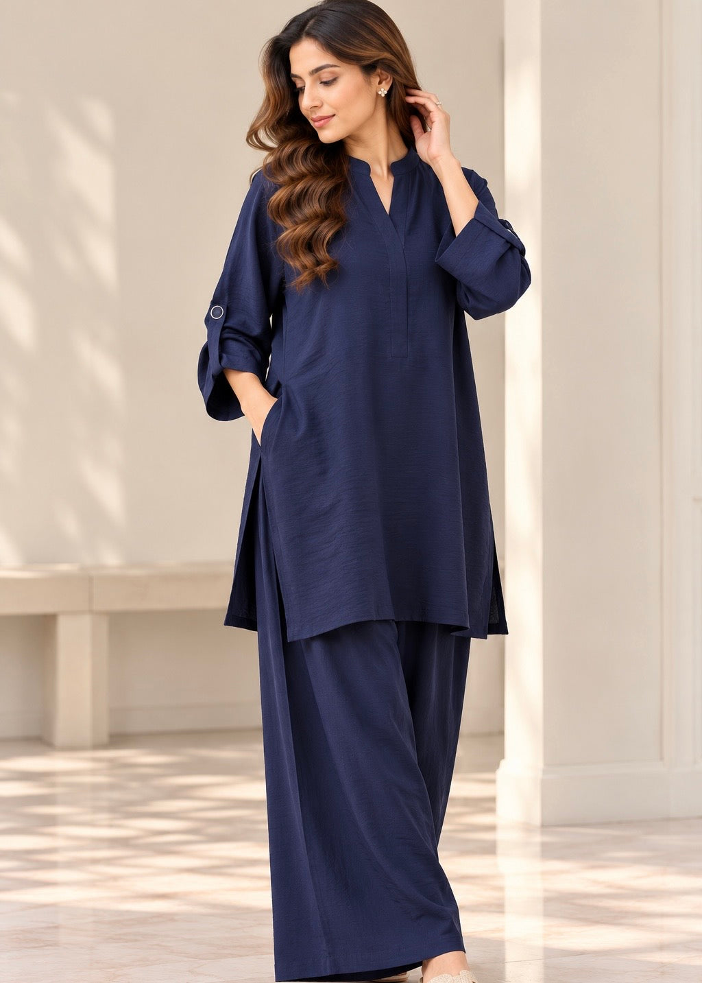 Cloud textured drape - Navy